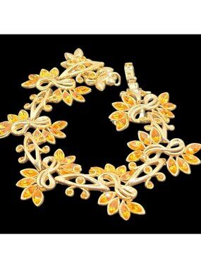 Vintage Ora Gold Tone Bracelet Golden Rhinestones  Floral MCM Elegant Jewelry